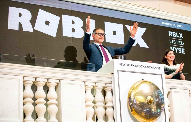Roblox CEO and founder Dave Baszucki rings the opening bell at the New York Stock Exchange.