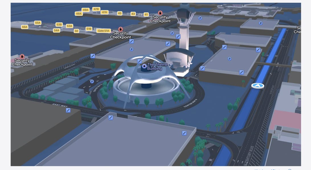 A 3D map view of an airport.