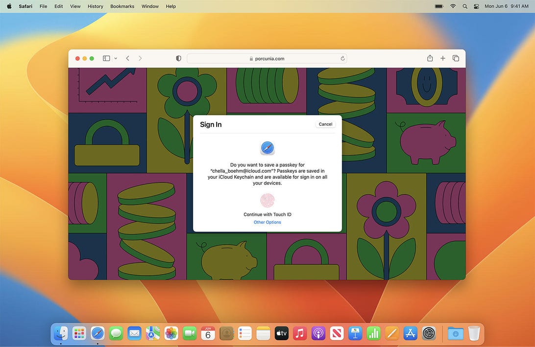 A dialog box on a Mac screen shows how passkey logon works