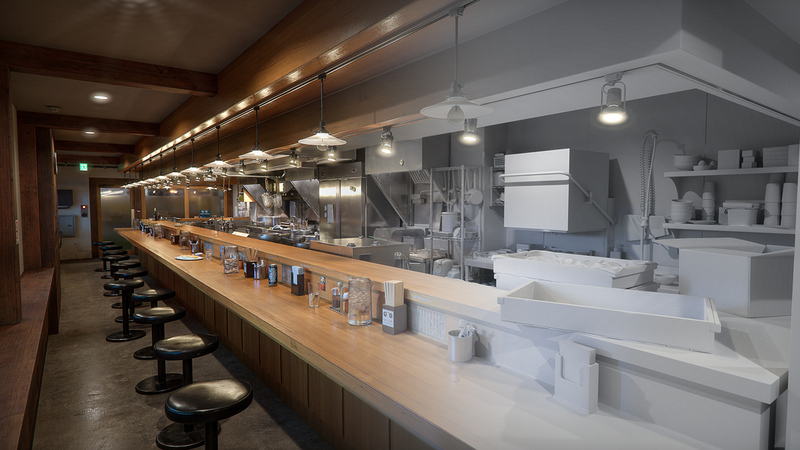 An image from the Nvidia Omniverse Foundational Tech Montage showcasing a virtual ramen shop.