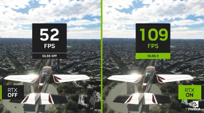 Microsoft Flight Simulator doubles its frame rate using DLSS3 on a new Nvidia GPU.
