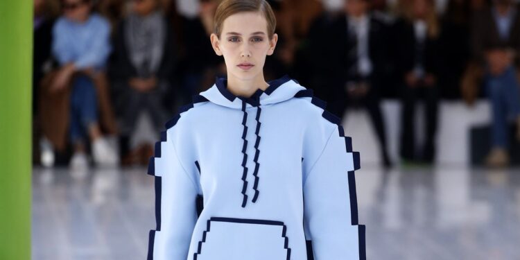 Pixelated clothing at Paris Fashion Week is metaverse fashion flipped on its head