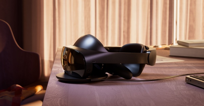 Meta Quest Pro on a charger.