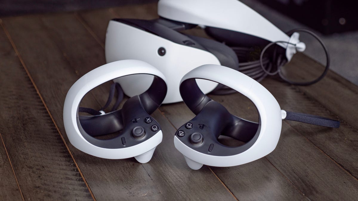 Sony PSVR 2 headset on a wood table